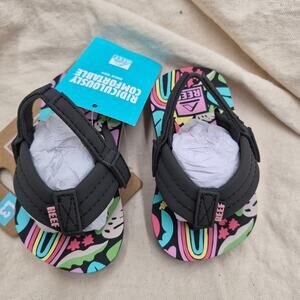 new Reef Toddler Ahi Beach Flip Flop Backstrap Tropical Rainbow size 3
